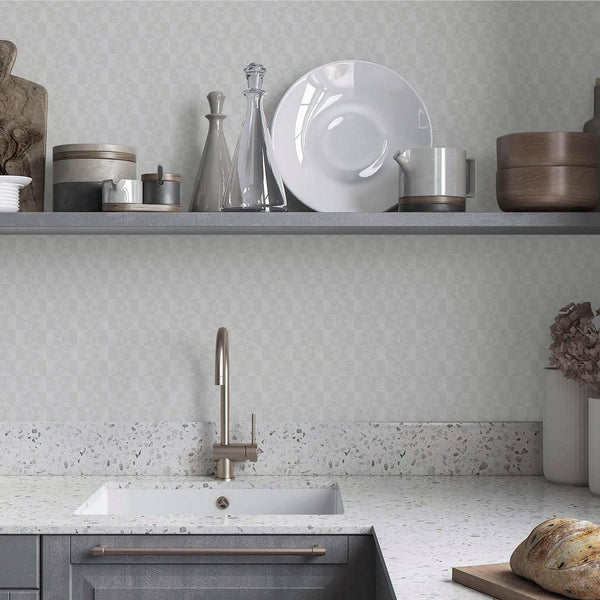 White Solid Color Square Pattern Geometric Wallpaper, 3D Embossed Glossy Sleek Checkered Wall Paper - Adawall Wallpaper - Registered Trade Accounts Only, Wallpaper Wholesale Account - 1103-1 - Adawall Wholesale - Wallpaper Wholesaler