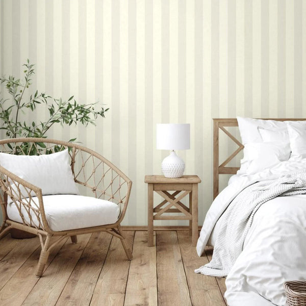 White Timeless Bold Striped Wallpaper, Flocked Textured Velvet Feeling Thick Lines Wallcovering - Walloro High End Wallcoverings & More