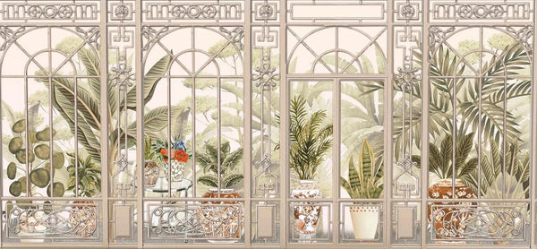 Windows Trees Wallpaper, Light Beige Nature Scenic View Wall Mural, Tropical, Custom Size Wall Art, Non - Woven, Non - Adhesive, Removable, Durable, Large - Adawall Wallpaper - Registered Trade Accounts Only, Wallpaper Wholesale Account - SE305-2 - Adawall Wholesale - Wallpaper Wholesaler