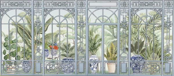 Windows Trees Wallpaper, Light Green Nature Scenic View Wall Mural, Tropical, Custom Size Wall Art, Non-Woven, Non-Adhesive, Removable, Durable, Large - Walloro High End Wallcoverings & More