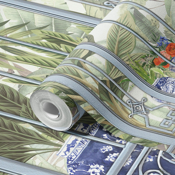 Windows Trees Wallpaper, Light Green Nature Scenic View Wall Mural, Tropical, Custom Size Wall Art, Non - Woven, Non - Adhesive, Removable, Durable, Large - Adawall Wallpaper - Registered Trade Accounts Only, Wallpaper Wholesale Account - SE305-1 - Adawall Wholesale - Wallpaper Wholesaler
