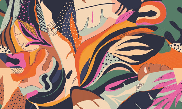 Exotic Jungle Plants Wallpaper, Abstract Mural, Oversized Custom Size Wall Art, Non-Woven, Non-Adhesive, Modern Wall Paper, Removable