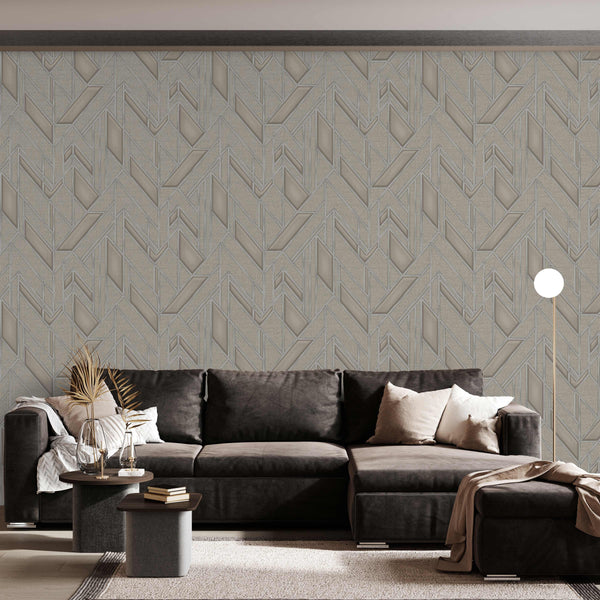 Textured Taupe Geometric Wallpaper, Natural Wallpaper, Modern & Minimalist Wall Covering,Modern Look Neutral Colors Glittering Wallcovering