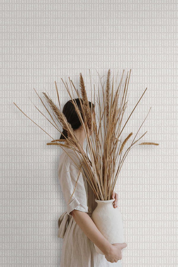 White Muse Grid Texture Wallpaper, Textured Wallpaper, Modern & Minimalist Wall Covering, Modern Look Neutral Colors Glittering Wall Decor