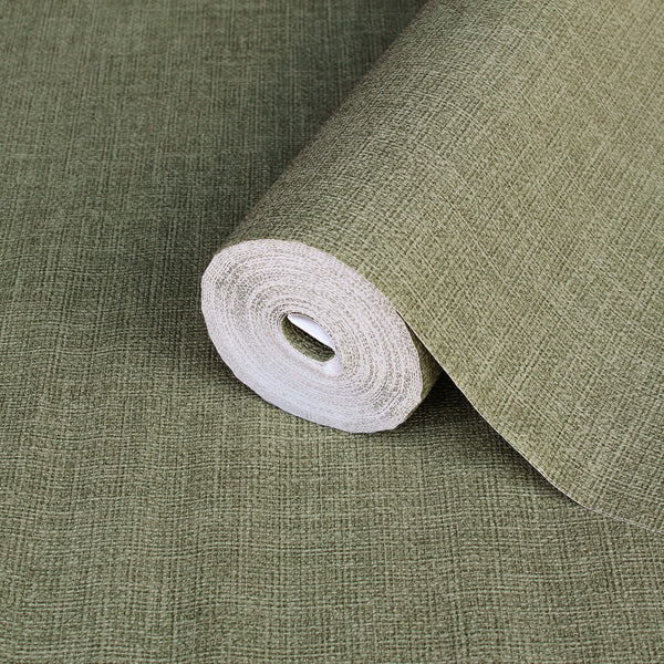Green Muse Linen Texture Wallpaper, Natural Wallpaper, Modern & Minimalist Wall Covering, Modern Look Neutral Colors Glittering Wallcovering