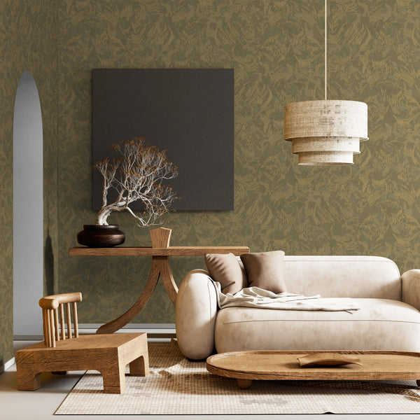 Green-Gold Muse Venetian Plaster Wallpaper, Natural Wallpaper, Modern & Minimalist Wall Covering, Modern Look Neutral Colors Glittering Wallcovering
