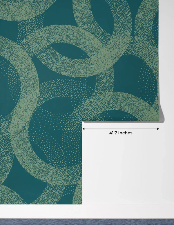 Green Stippled Circles Wallpaper, Seamless Pattern Mural, Oversized Custom Size Wall Art, Non-Woven, Non-Adhesive, Modern Wall Paper, Removable