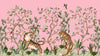 Tigers and Trees Wallpaper, Pink Background Mural, Oversized Custom Size Wall Art, Non-Woven, Non-Adhesive, Modern Wall Paper, Removable