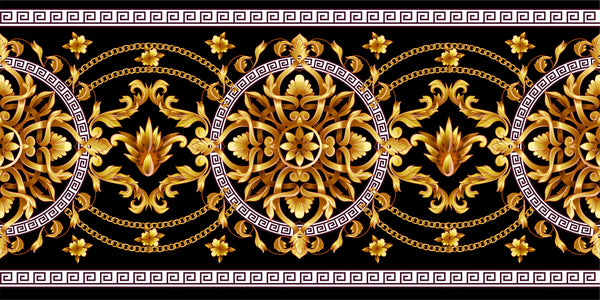 Border with Golden Baroque Wallpaper, Black Background Mural, Oversized Custom Size Wall Art, Non-Woven, Non-Adhesive, Modern Wall Paper, Removable