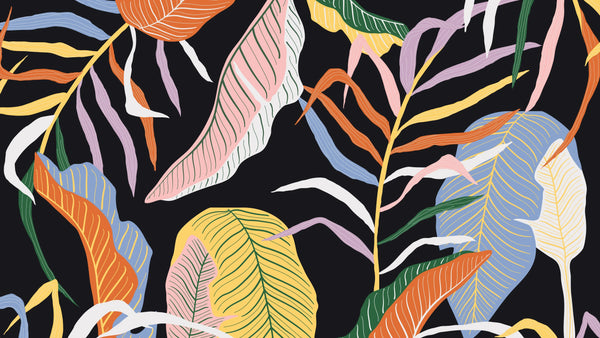 Colorful Leaves Wallpaper, Dark Background Mural, Oversized Custom Size Wall Art, Non-Woven, Non-Adhesive, Modern Wall Paper, Removable