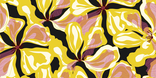 Abstract Yellow Flowers Wallpaper, Seamless Pattern Mural, Oversized Custom Size Wall Art, Non-Woven, Non-Adhesive, Modern Wall Paper, Removable