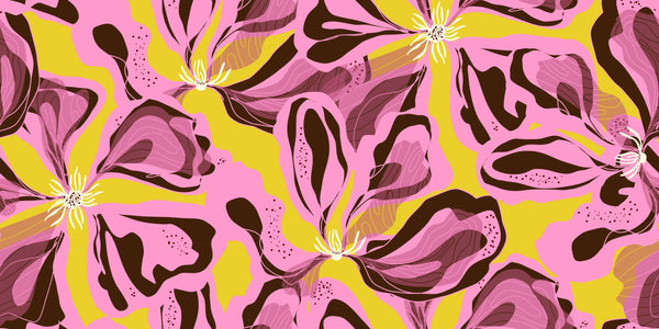 Abstract Pink Flowers Wallpaper, Seamless Pattern Mural, Oversized Custom Size Wall Art, Non-Woven, Non-Adhesive, Modern Wall Paper, Removable