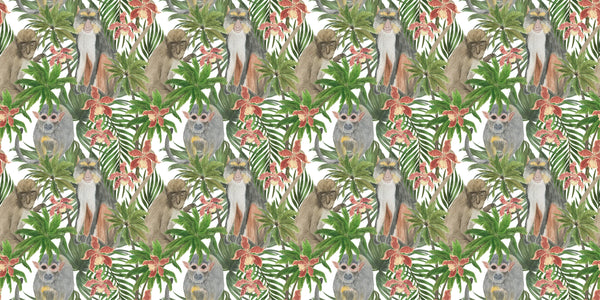 Cute Monkey Wallpaper, Seamless Pattern Mural, Oversized Custom Size Wall Art, Non-Woven, Non-Adhesive, Modern Wall Paper, Removable