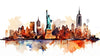 New York Wallpaper, Watercolor Mural, Oversized Custom Size Wall Art, Non-Woven, Non-Adhesive, Modern Wall Paper, Removable