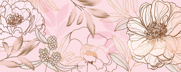 Luxury Golden, Pink Wallpaper, Tropical Flower Mural, Oversized Custom Size Wall Art, Non-Woven, Non-Adhesive, Modern Wall Paper, Removable