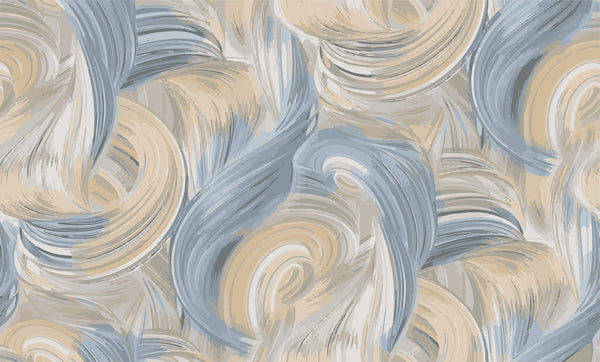 Abstract Blue and Beige Wallpaper, Seamless Pattern Mural, Oversized Custom Size Wall Art, Non-Woven, Non-Adhesive, Modern Wall Paper, Removable