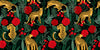 Leopards and Red Roses Wallpaper, Seamless Pattern Mural, Oversized Custom Size Wall Art, Non-Woven, Non-Adhesive, Modern Wall Paper, Removable