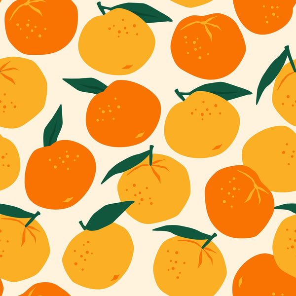 Mandarins, Beige Background Wallpaper, Seamless Pattern Mural, Oversized Custom Size Wall Art, Non-Woven, Non-Adhesive, Modern Wall Paper, Removable