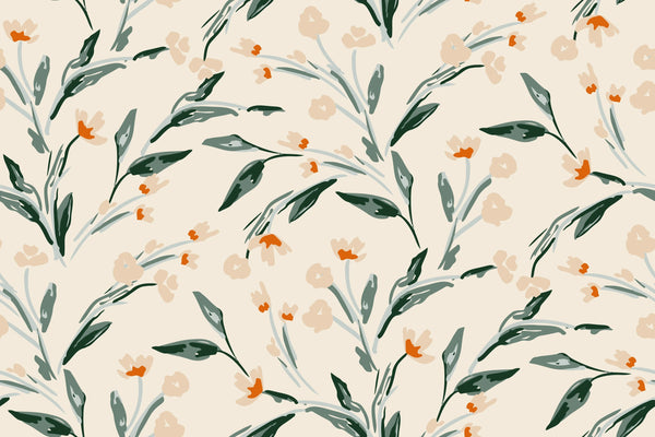 Abstract Floral, Beige Background Wallpaper, Seamless Pattern Mural, Oversized Custom Size Wall Art, Non-Woven, Non-Adhesive, Modern Wall Paper, Removable