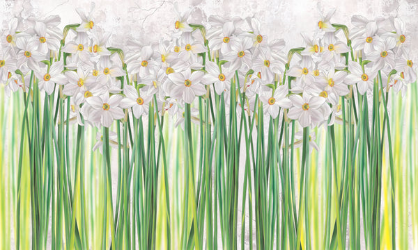 Daffodils Wallpaper, Floral Mural, Oversized Custom Size Wall Art, Non-Woven, Non-Adhesive, Modern Wall Paper, Removable