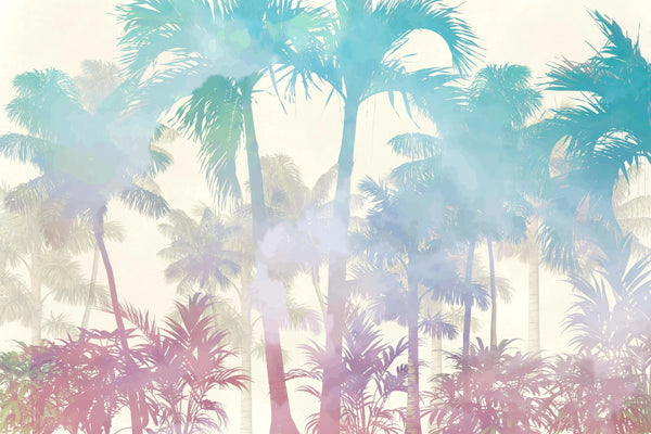 Tropical Palm Trees Wallpaper, Colorful Mural, Oversized Custom Size Wall Art, Non-Woven, Non-Adhesive, Modern Wall Paper, Removable