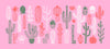 Hand Drawn Cactus Wallpaper, Pink Background Mural, Oversized Custom Size Wall Art, Non-Woven, Non-Adhesive, Modern Wall Paper, Removable