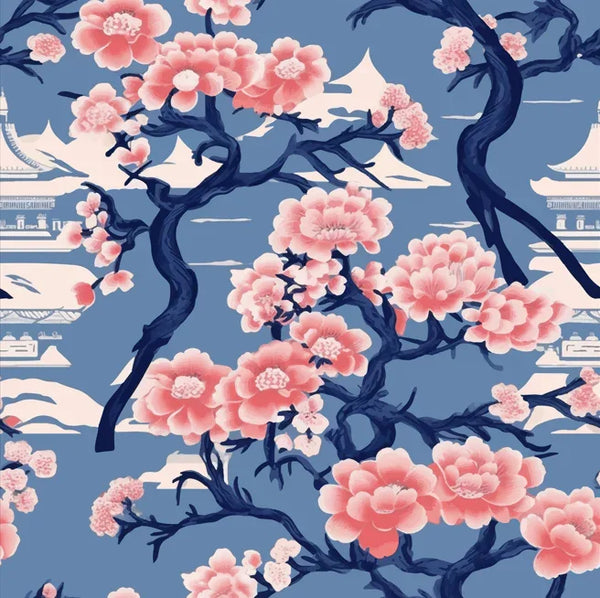 Traditional Japanese Kimono Wallpaper, Sakura Pattern Mural, Oversized Custom Size Wall Art, Non-Woven, Non-Adhesive, Modern Wall Paper, Removable