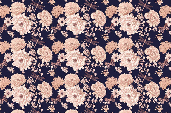 White and Gold Blooming Flowers Wallpaper, Dark Seamless Pattern Mural, Oversized Custom Size Wall Art, Non-Woven, Non-Adhesive, Modern Wall Paper, Removable