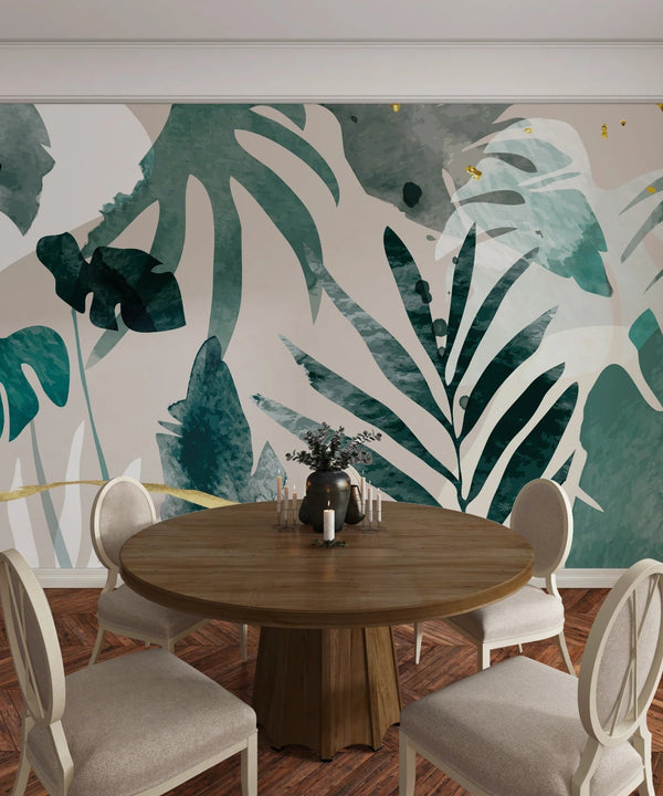 Abstract Art Gold Wallpaper, Tropical Leaves Mural, Oversized Custom Size Wall Art, Non - Woven, Non - Adhesive, Modern Wall Paper, Removable - Adawall Wallpaper - Registered Trade Accounts Only, Wallpaper Wholesale Account - W77727 - Adawall Wholesale - Wallpaper Wholesaler