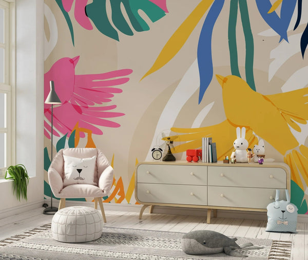 Abstract Art Wallpaper, Botanical, Birds Mural, Oversized Custom Size Wall Art, Non - Woven, Non - Adhesive, Modern Wall Paper, Removable - Adawall Wallpaper - Registered Trade Accounts Only, Wallpaper Wholesale Account - W77857 - Adawall Wholesale - Wallpaper Wholesaler