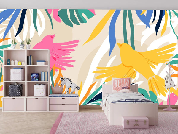 Abstract Art Wallpaper, Botanical, Birds Mural, Oversized Custom Size Wall Art, Non - Woven, Non - Adhesive, Modern Wall Paper, Removable - Adawall Wallpaper - Registered Trade Accounts Only, Wallpaper Wholesale Account - W77857 - Adawall Wholesale - Wallpaper Wholesaler