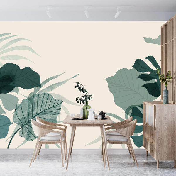 Abstract Botanical Wallpaper, Big Leaves Mural, Oversized Custom Size Wall Art, Non - Woven, Non - Adhesive, Modern Wall Paper, Removable - Adawall Wallpaper - Registered Trade Accounts Only, Wallpaper Wholesale Account - W77900 - Adawall Wholesale - Wallpaper Wholesaler