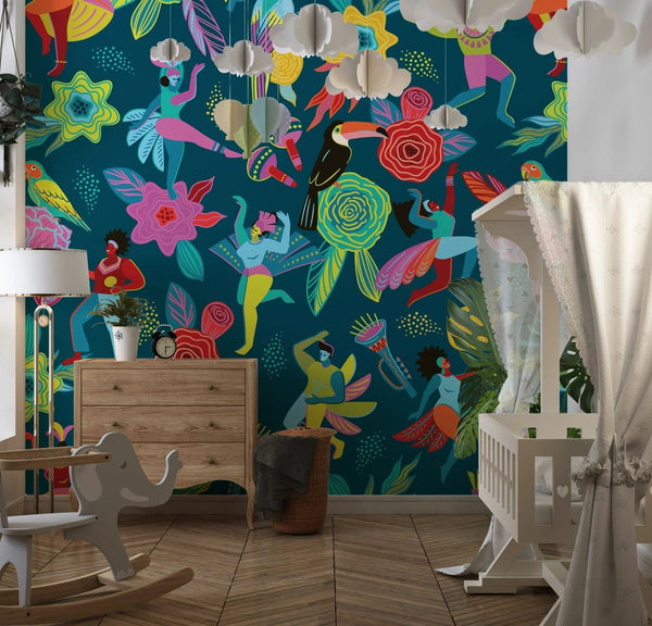 Abstract Colorful People Wallpaper, Seamless Pattern Mural, Oversized Custom Size Wall Art, Non - Woven, Non - Adhesive, Modern Wall Paper, Removable - Adawall Wallpaper - Registered Trade Accounts Only, Wallpaper Wholesale Account - W78023 - Adawall Wholesale - Wallpaper Wholesaler