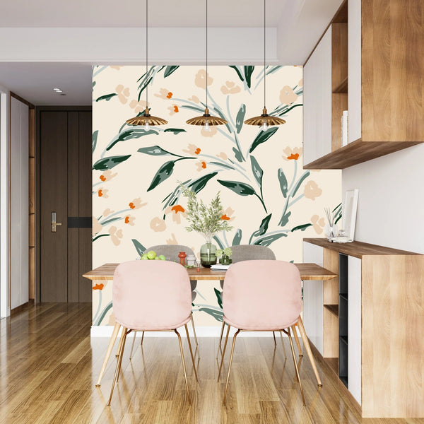 Abstract Floral, Beige Background Wallpaper, Seamless Pattern Mural, Oversized Custom Size Wall Art, Non - Woven, Non - Adhesive, Modern Wall Paper, Removable - Adawall Wallpaper - Registered Trade Accounts Only, Wallpaper Wholesale Account - W78085 - Adawall Wholesale - Wallpaper Wholesaler