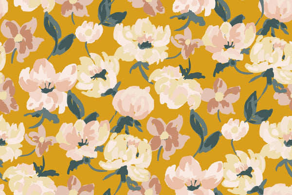 Abstract Floral, Yellow Background Wallpaper, Seamless Pattern Mural, Oversized Custom Size Wall Art, Non - Woven, Non - Adhesive, Modern Wall Paper, Removable - Adawall Wallpaper - Registered Trade Accounts Only, Wallpaper Wholesale Account - W78082 - Adawall Wholesale - Wallpaper Wholesaler