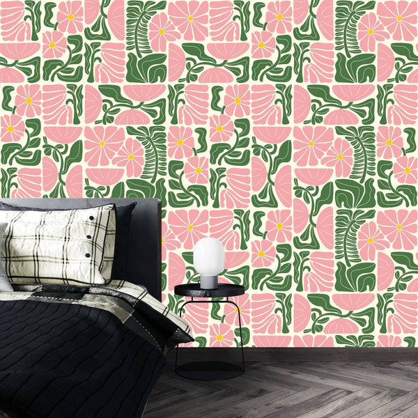 Abstract Geometric Floral Wallpaper, Seamless Pattern Mural, Oversized Custom Size Wall Art, Non - Woven, Non - Adhesive, Modern Wall Paper, Removable - Adawall Wallpaper - Registered Trade Accounts Only, Wallpaper Wholesale Account - W77566 - Adawall Wholesale - Wallpaper Wholesaler