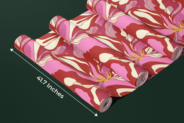 Abstract Red Flowers Wallpaper, Seamless Pattern Mural, Oversized Custom Size Wall Art, Non - Woven, Non - Adhesive, Modern Wall Paper, Removable - Adawall Wallpaper - Registered Trade Accounts Only, Wallpaper Wholesale Account - W77741 - Adawall Wholesale - Wallpaper Wholesaler