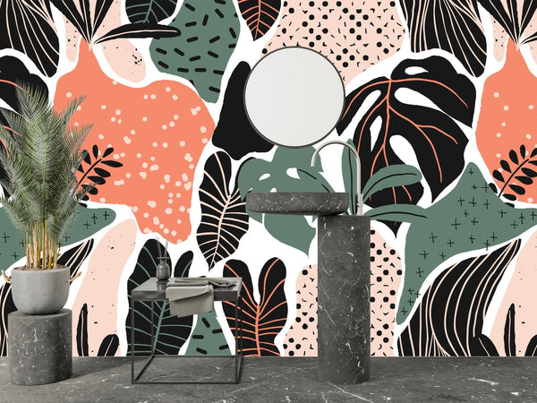 Abstract Shapes, Plants Wallpaper, Seamless Pattern Mural, Oversized Custom Size Wall Art, Non - Woven, Non - Adhesive, Modern Wall Paper, Removable - Adawall Wallpaper - Registered Trade Accounts Only, Wallpaper Wholesale Account - W77730 - Adawall Wholesale - Wallpaper Wholesaler