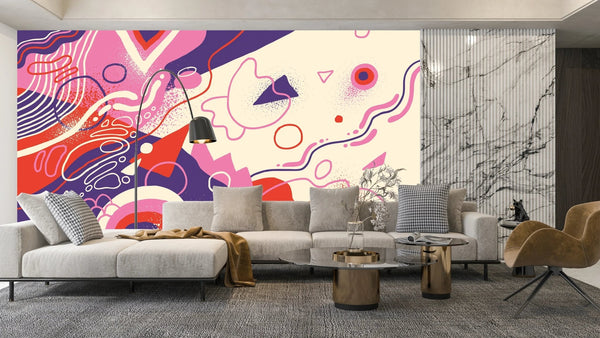 Abstract Shapes Wallpaper, Purple and Pink Mural, Oversized Custom Size Wall Art, Non - Woven, Non - Adhesive, Modern Wall Paper, Removable - Adawall Wallpaper - Registered Trade Accounts Only, Wallpaper Wholesale Account - W77621 - Adawall Wholesale - Wallpaper Wholesaler