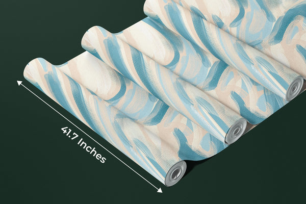 Abstract Teal, Beige Wallpaper, Paint Strokes Mural, Oversized Custom Size Wall Art, Non - Woven, Non - Adhesive, Modern Wall Paper, Removable - Adawall Wallpaper - Registered Trade Accounts Only, Wallpaper Wholesale Account - W78209 - Adawall Wholesale - Wallpaper Wholesaler