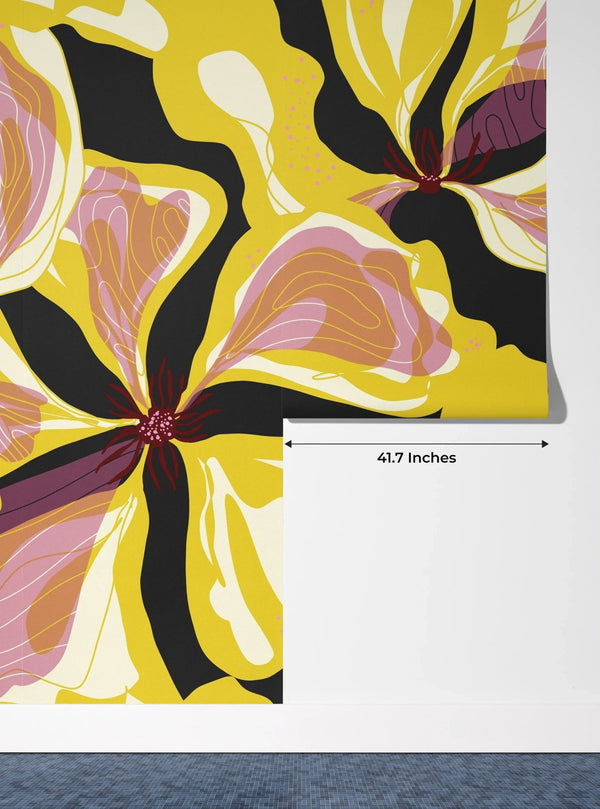 Abstract Yellow Flowers Wallpaper, Seamless Pattern Mural, Oversized Custom Size Wall Art, Non - Woven, Non - Adhesive, Modern Wall Paper, Removable - Adawall Wallpaper - Registered Trade Accounts Only, Wallpaper Wholesale Account - W77736 - Adawall Wholesale - Wallpaper Wholesaler