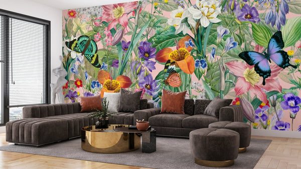 Aesthetic Wildflower Wallpaper, Botanical Mural, Oversized Custom Size Wall Art, Non - Woven, Non - Adhesive, Modern Wall Paper, Removable - Adawall Wallpaper - Registered Trade Accounts Only, Wallpaper Wholesale Account - W77957 - Adawall Wholesale - Wallpaper Wholesaler