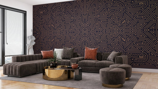 Art Deco Wallpaper, Geometric Golden Mural, Oversized Custom Size Wall Art, Non - Woven, Non - Adhesive, Modern Wall Paper, Removable - Adawall Wallpaper - Registered Trade Accounts Only, Wallpaper Wholesale Account - W77852 - Adawall Wholesale - Wallpaper Wholesaler
