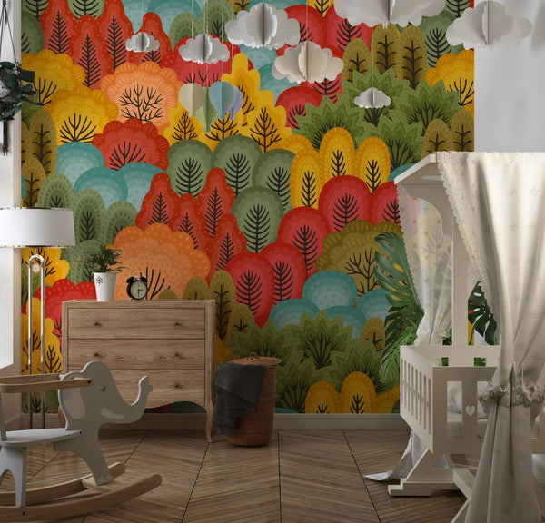Autumn Forest, Trees Wallpaper, Seamless Pattern Mural, Oversized Custom Size Wall Art, Non - Woven, Non - Adhesive, Modern Wall Paper, Removable - Adawall Wallpaper - Registered Trade Accounts Only, Wallpaper Wholesale Account - W78058 - Adawall Wholesale - Wallpaper Wholesaler
