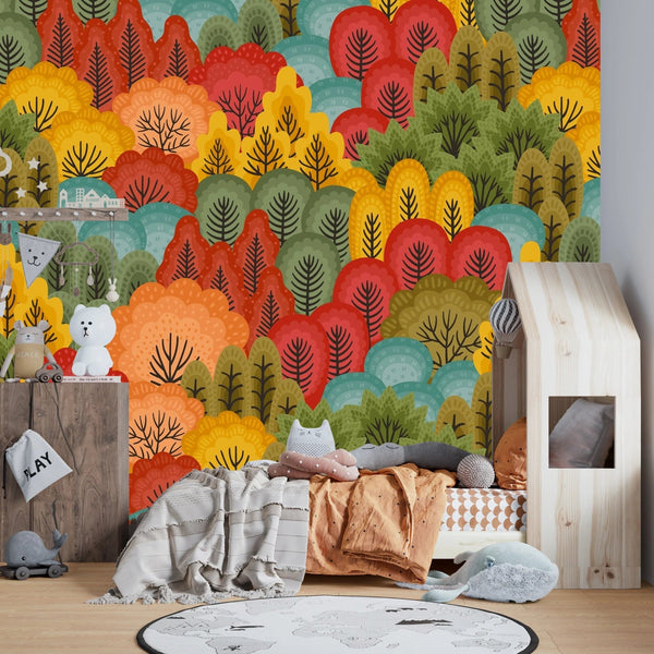 Autumn Forest, Trees Wallpaper, Seamless Pattern Mural, Oversized Custom Size Wall Art, Non - Woven, Non - Adhesive, Modern Wall Paper, Removable - Adawall Wallpaper - Registered Trade Accounts Only, Wallpaper Wholesale Account - W78058 - Adawall Wholesale - Wallpaper Wholesaler