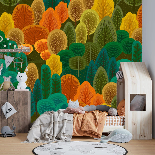 Autumn Forest Wallpaper, Seamless Pattern Mural, Oversized Custom Size Wall Art, Non - Woven, Non - Adhesive, Modern Wall Paper, Removable - Adawall Wallpaper - Registered Trade Accounts Only, Wallpaper Wholesale Account - W78024 - Adawall Wholesale - Wallpaper Wholesaler