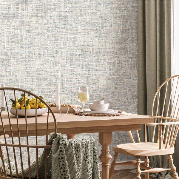 Basket Weave Woven Textile Wallpaper, Beige, Blue Realistic 3D Textured Fabric Linen Multi-Color Wallcovering - Walloro High End Wallcoverings & More