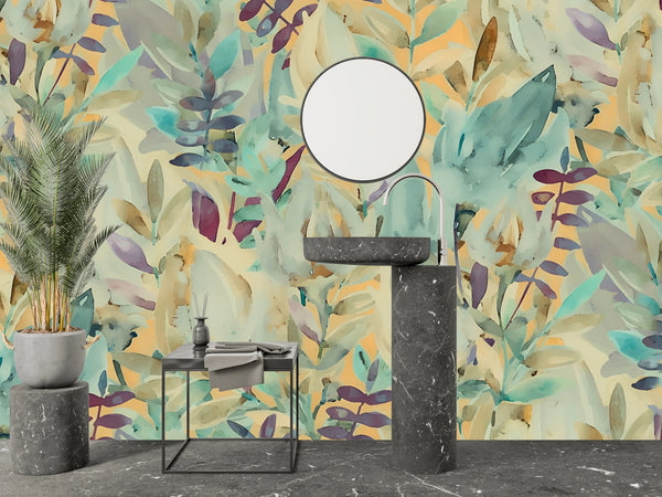 Colorful Flowers Wallpaper, Watercolor Mural, Oversized Custom Size Wall Art, Non-Woven, Non-Adhesive, Modern Wall Paper, Removable