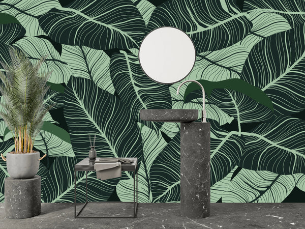 Luxury Nature Wallpaper, Green Leaves Mural, Oversized Custom Size Wall Art, Non-Woven, Non-Adhesive, Modern Wall Paper, Removable