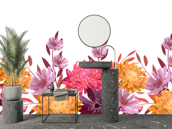 Art Floral Wallpaper, Seamless Pattern Mural, Oversized Custom Size Wall Art, Non-Woven, Non-Adhesive, Modern Wall Paper, Removable